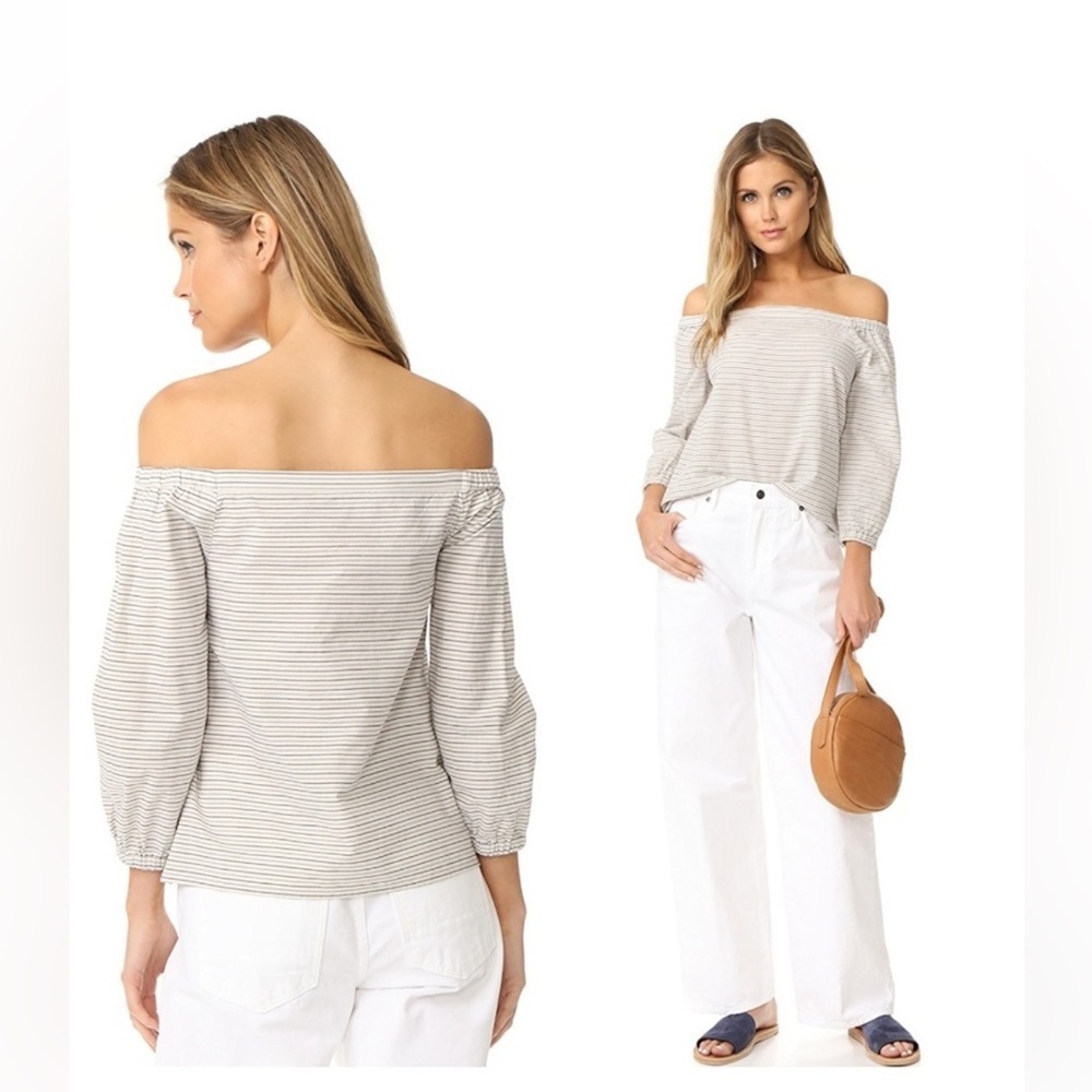 Madewell 100% Cotton Off-Shoulder Striped Top Size M - Picture 2 of 10